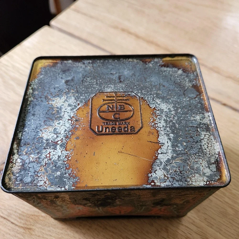 Antique 1920s Biscuit Tin‎ Uneeda Nabisco Art Nouveau Red Blue